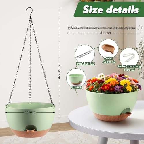 13-inch Oversized Hanging Planter Set of Two,Planters for Indoor and Outdoor Plants.Place Plant pots Across Diverse Settings Including windowsills,Living Room,and Gardens.Green-Brown - color: Green 2 Pack, size: 13 inch