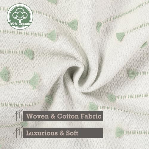 ZONYO Lumbar Throw Pillow Covers 12x20 Set of 2, Boho OutdoorTextured Woven Cotton Decorative Cushion Covers with Fringe Tassel, Fade Resistant Washable for Couch Sofa Bed Patio,Rectangle Sage Green - color: Green, size: 20" x 12" (Pack of 2)