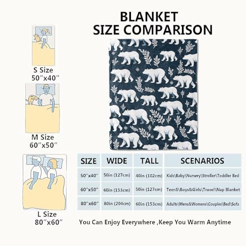 Polar Bear Blanket Foliage Wintery Dark Blue Throw Blankets,Birthday Gifts for Kids Women Girls,Lightweight Soft Fleece,Animal Lovers,Sofa Couch Bed Room Modern Decor 40x50in - color: Polar Bear, size: 40x50in