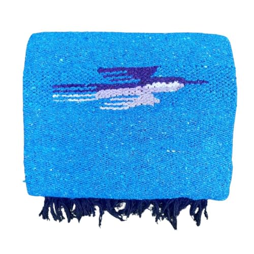 Open Road Goods Mexican Thunderbird Yoga Blanket, Handwoven Throw for Yoga, Meditation, and Home Décor – Versatile Blanket for Beach, Picnic, Camping, or Outdoor Use - color: Aqua Blue
