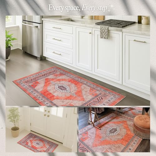 Fame Rugs Turkish Rug. Washable Vintage Oriental Antique Inspired Traditional Doormat Small Modern Area Rugs Luxury Entryway Entry Bedroom Bathroom Kitchen (380TT, 2' x 3') - color: 380tt, size: 2' x 3' (Rectangular)