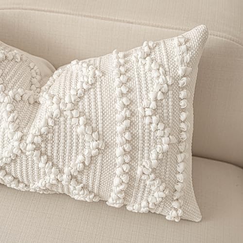 BlissBlush Pure White Decorative Lumbar Pillow Cover 14x36, Boho Long Throw Pillow for Bed, Accent Lumbar Throw Pillow Case, Modern Farmhouse Textured Lumbar Cushion (Cover ONLY) - color: White, size: 36" x 14" (Pack of 1)