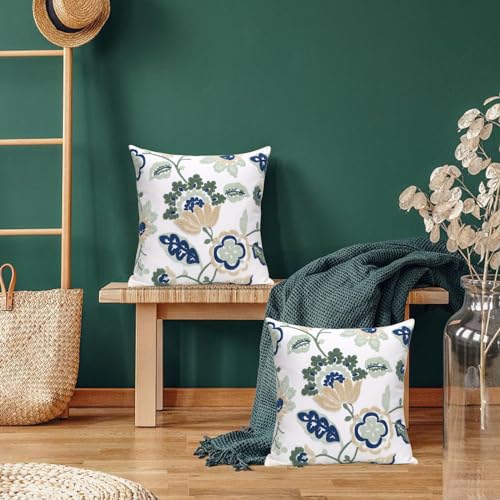 Pack of 2 Embroidered Decorative Throw Pillow Cover 18x18 Inch Farmhouse Floral Pillowcase for Living Room Sofa Bed (Dragon Flower-A) - color: Dragon Flower-a