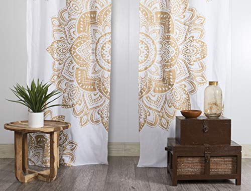Popular Handicrafts Indian Hippie Bohemian Beautiful Passion Ombre Color Mandala Curtain Panels White Gold - color: White Gold_f, size: 38"W x 83"L (Pack of 2)