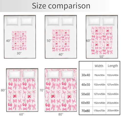 Pink Cherry Bow Throw Blanket Back to School Decorations Soft Dorm Room Essentials Gifts for Students Girls Boys Lightweight Coquette Bow Cherry Aesthetic Blanket for Nursery Room 30"x40" - color: A001 Pink Cherry Bow Blankets, size: 30"W X40"L (76X102CM)