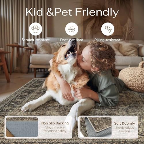 8x10 Washable Area Rug Brown Vintage Non Slip Soft Low Pile Rug for Living Room Bedroom Dining Room Office Distressed Oriental Indoor Large Throw Carpet for Home Decor - color: Brown/Black, size: 8' x 10' (Rectangular)