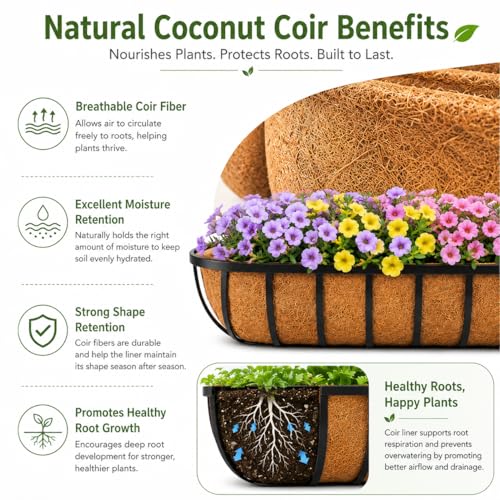 Y&M 2pcs 36" Coco Liner for Window Box Deck Basket Planter Trough Coconut Fiber Liners, Pre-Formed Replacement for 36inch Outdoor Hanging Basket - color: 2pcs 36in Arc
