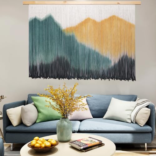 laddawan Extra Large Boho Wall Decor For Bedroom Macrame Wall Hanging Dip-Dyed Tapestry Modern Wooden Home Wall Art For Living room (Yellow) - color: Yellow