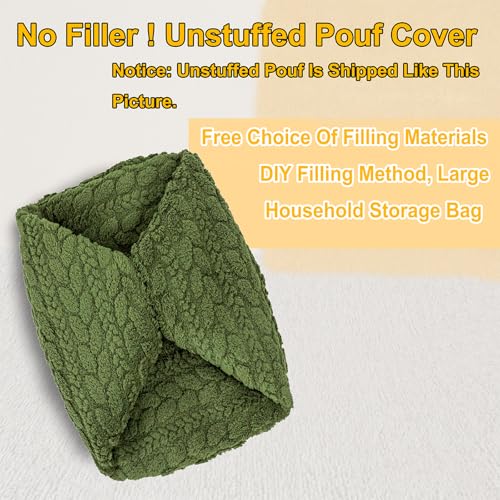 Poofieotto Unstuffed Ottoman Pouf Cover – Round Faux Fur Footstool Plush Floor Pouf (No Filler Included) Perfect for Living Room, Bedroom, or Office Lounge (Green, 26x26x18 in) - color: Green, size: 26"D x 26"W x 18"H