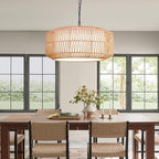Large Handwoven Rattan Pendant Light, Boho Wicker Chandelier for Dining Room & Kitchen Island, Dimmable Hanging Ceiling Lamp with Warm White, Cool White & RGB Ambient Lighting, 21.7"