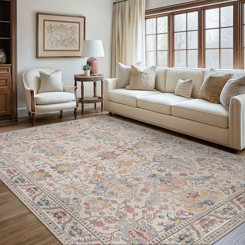 Area Rugs 8x10 Clearance Washable Boho Rug for Bedroom Living Room, Non Slip Thin Low Pile Chenille Carpet for Dining Room,Vintage Farmhouse, Retro Multi - color: Retro Multi, size: 8' x 10' (Rectangular)