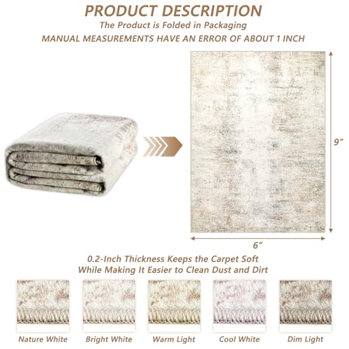 Capslpad Modern Abstract Area Rugs 6x9 Washable Rug for Living Room Non-Slip Farmhouse Rug Low Pile Soft Non-Shedding Beige Abstract Pattern Large Rugs for Bedroom Office Dining Room - color: Beige, size: 6' x 9' (Rectangular)