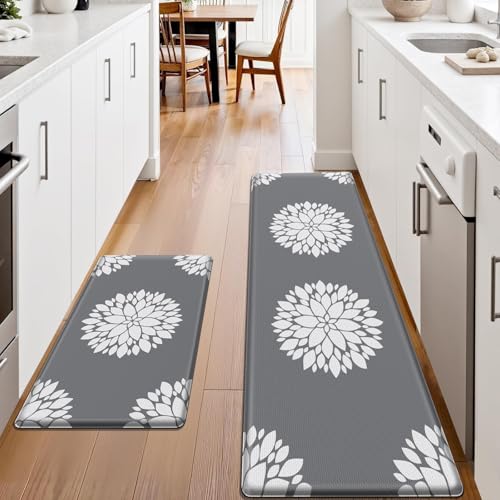 Kitchen Mats for Floor[2PCS], Soft Anti Fatigue Kitchen Rugs for Home, Water Resistant Cushioned Standing Desk Mats, Non-Slip Comfort Mat for Floor, Kitchen, Office, Sink, Laundry(Grey) - color: Grey, size: 17.3" x 59" + 17.3" x 30"
