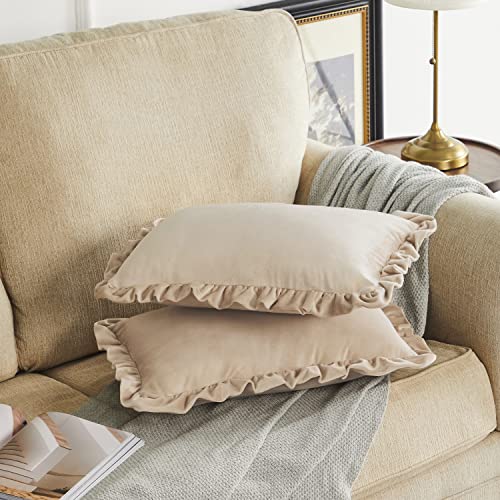 GIGIZAZA Champange Lumbar Throw Pillow Covers, 12x20 Decorative Velvet Ruffle Cushion Pillow Covers for Sofa Couch Set of 2 - color: Champagne, size: 20" x 12" (Pack of 2)
