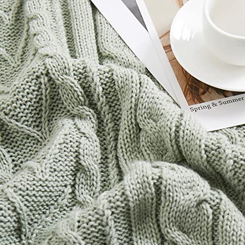 Aormenzy Sage Green Cable Knit Throw Blanket Oversized 60" x 80" Super Soft Comfy Knitted Blanket for Couch Bed Sofa, Twin Size - color: Sage Green, size: 60" x 80", Twin