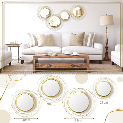 Hicarer 4 Pcs Decorative Wall Mirror Round Modern Circle Mounted Mirror Metal Wall Art Decor for Bedroom Living Room Entryway Dining Room Hallway(Gold) - color: Gold