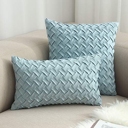 vctops Boho Basket Weave Pattern Decorative Throw Pillow Cover Super Soft Suede Solid Square Accent Cushion Case for Couch Sofa Car (Light Blue,18"x18") - color: Light Blue, size: 18" x 18" (Pack of 1)