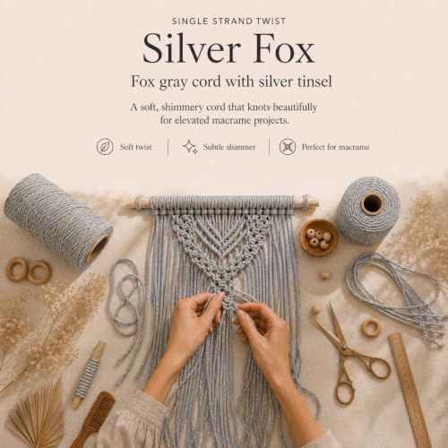 BOCHIKNOT Single Strand Macrame Cord 5mm x 160yds (150m) – Soft Cotton Macrame Rope for Beginners, Easy to Knot for Wall Hangings, Plant Hangers, Fringe and DIY Crafts (Silver Fox) - color: Silver Fox, size: (5mm x 146m) - Single Strand Twist