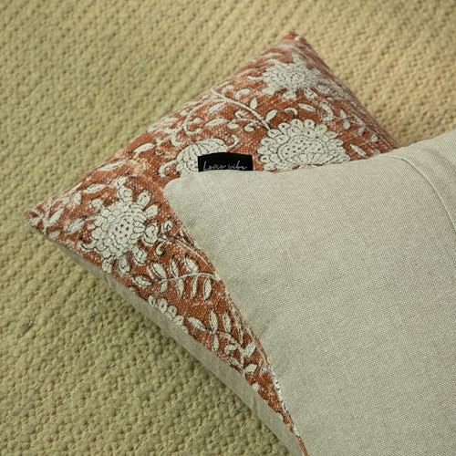 Handblock Printed Vintage Indian Cotton Decorative Throw Pillow Covers, Set of 2 (Brick Brown, 12" x 20" (Pack of 2)) - color: Brick Brown, size: 20" x 12" (Pack of 2)