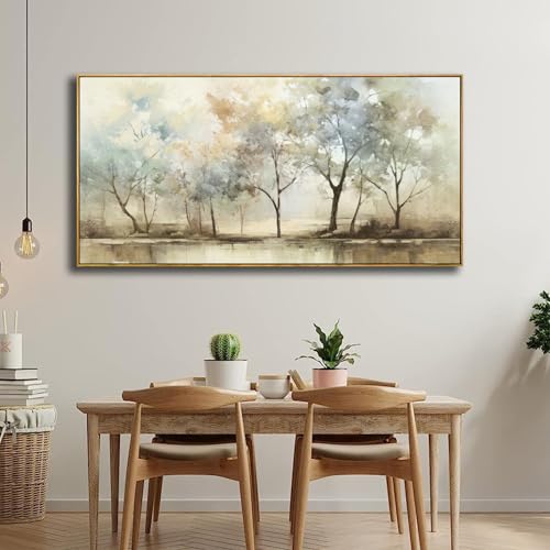Abstract Wall Art Artwork Retro Trees Pictures Decor Canvas Painting Large Size Framed Ready to Hang Living Room Bedroom and Office Wall Decor 31x70 Inch - color: Light Color, size: 70L" x 31W"