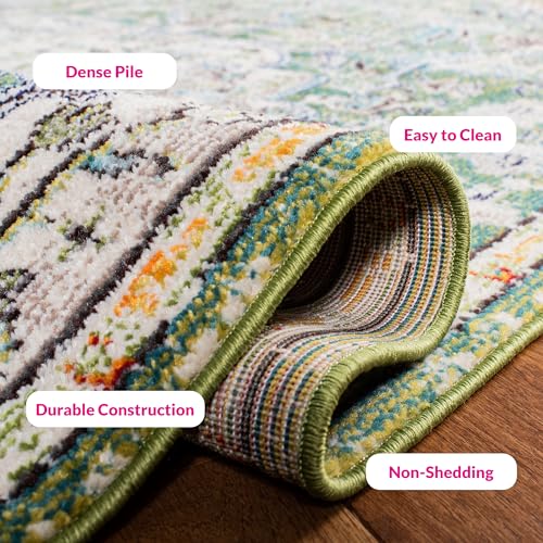 SAFAVIEH Madison Collection Area Rug - 5'3" x 7'6", Green & Turquoise, Boho Chic Medallion Distressed Design, Non-Shedding & Easy Care, Ideal for High Traffic Areas in Living Room, Bedroom (MAD447Y) - color: Green/Turquoise, size: 5'3" x 7'6" (Rectangular