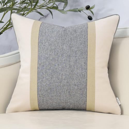 Yangest Patchwork Pillow Cover 20x20 Inch Luxury Cotton and Linen Cushion Cover Square Pillowcover for Couch Bedroom Living Room, Gray - color: Grey, size: 20" x 20" (Pack of 1)