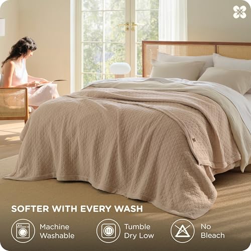 Bedsure 100% Cotton Muslin Blanket 8-Layer Twin XL, Breathable & Substantial Oeko TEX Gauze Bed Throw, PureWoven All-Season Moisture-Wicking Bedding, Softens After Wash, Taupe, 66"x90" - color: Taupe, size: Twin-XL