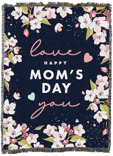 Pure Country Weavers Mom's Day Cherry Blossoms - Navy Blanket - Gift Tapestry Throw Woven from Cotton - Made in The USA (60X80) - color: Cherry Blossoms - Navy, size: 60x80