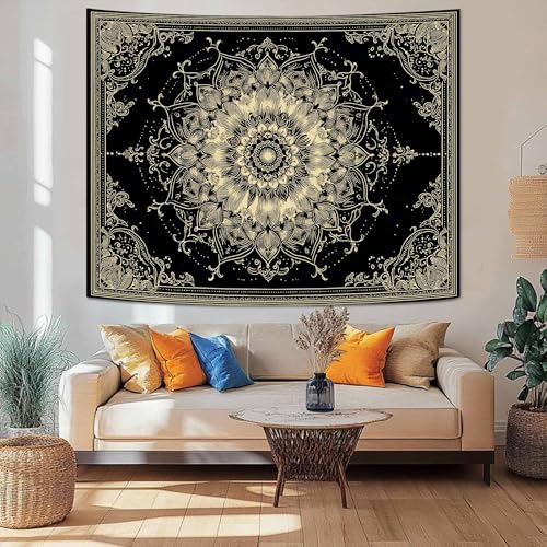 Wegklazax Golden Outline Mandala Tapestry, Intricate Floral Wall Art for Room Decor, Elegant Black and Gold Aesthetic Home Decor 90" L x 70" W - color: Red, size: 90"L x 70"W