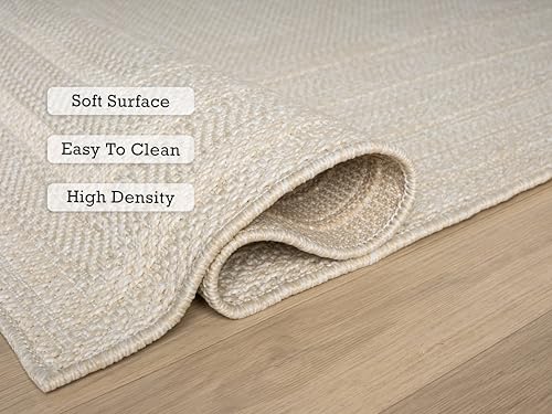 Berry Easy Jute Indoor Outdoor Rug, 5x7 Neutral Bordered Jute Look, Weather Resistant, Easy Care, Lightweight Outdoor Farmhouse Carpet for Patio, Porch, Living Room (5' x 7', Ivory) - color: 2004 - Ivory, size: 5' x 7' (Rectangular)