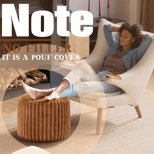 Teenyyou 2 Pcs 20 x 15 Inch Unstuffed Pouf Cover Ottoman Foot Rest - No Filler, Faux Rabbit Fur Foot Stool Floor Bean Bag Floor Chair Storage for Living Room Bedroom Home Decor(Brown) - color: Brown, size: 20 x 15 In