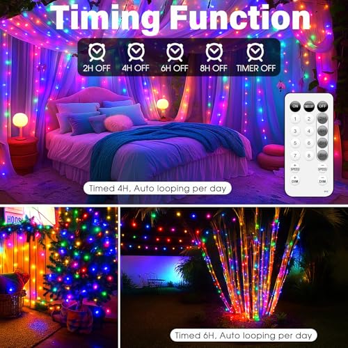 Fairy Lights 66ft 200 LED USB Twinkle String Light Plug in Silver Wire Lights with Remote and Timer 8 Modes Outdoor Waterproof Starry Lights DIY Party Wedding Christmas Decoration（Multicolor） - color: Multicolor
