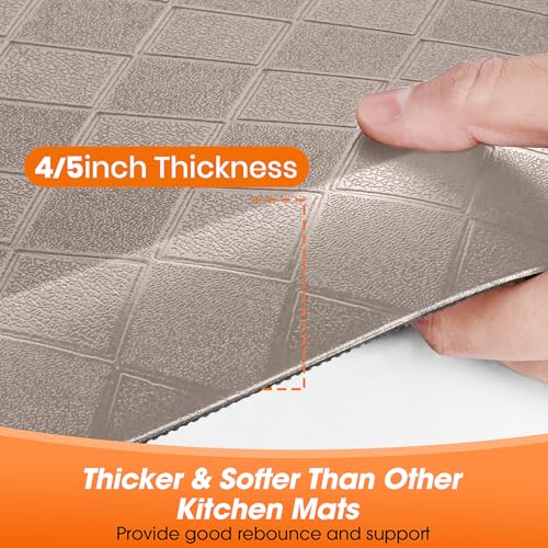 4/5 Inch Extra Thick Kitchen Mats for Floor,Non Slip Anti Fatigue Kitchen Rugs,Waterproof Stain Resistant Sink Mat,Cushioned Standing and Comfort Mats for Office (17"x24" Khaki) - color: Khaki, size: 24"L x 17"W x 0.8"Th