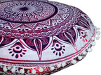 ICC Floor Pillows & Cushion Covers, Decorative Hippie Mandala Pouf Pillow Cover Bohemian Seating Meditation Cushion Cover, Large Boho Ottoman Case Pillowcase for Couch (Pink Trishol, 32" Round) - size: 32" x 32" (Pack of 1), style: Pink Trishol