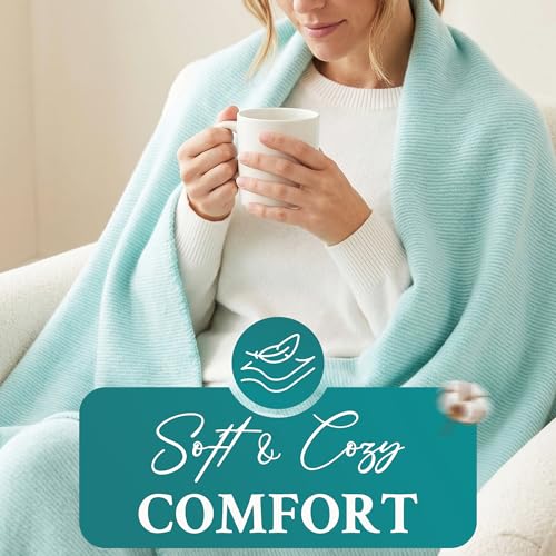 Arconiz Darcy Throw Blanket 50''x60'', Mint Solid Textured Woven Cotton Blend Throw for Couch Sofa Bed, Soft Lightweight All Season Decorative Blanket for Modern Home Decor - color: Mint Solid
