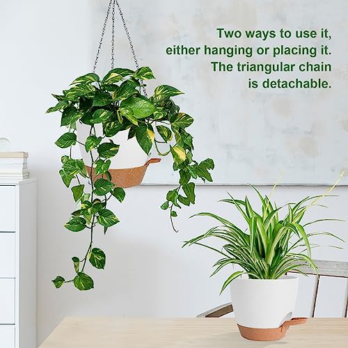 3 Pack Hanging Planter Indoor Outdoor Flower Pots 7/6.5/5 Inch, Self-Watering Hanging Pot with Drainage Holes Hanging Baskets Holder Plant Pots for Garden (White) - color: White, size: 7/6.5/5 Inch