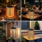 Solar Lanterns Outdoor Waterproof, Wicker Rattan Table Lamp with Iron Protective Frame, Rechargeable Hanging Lantern 30H+ Runtime, Dual USB-C/Solar, 3 Modes, IP54 – Patio Boho Decor Light