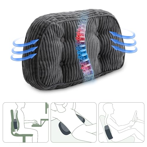 HIGOGOGO Lumbar Support Pillow for Recliner Chair/Accent Chair/Couch/Office Chair, Tufted Corduroy Back Support Cushion for Elderly, Recliner Cushions for Back Rest, Pain Relief, Reading, Dark Grey - color: Dark Grey