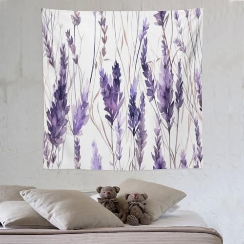HZOHNAGO Lavender Flower Tapestry Watercolor Purple Floral Pattern Printed Wall Tapestry Wall Hanging for Bedroom Living Room Dorm 60" W x 60" H - color: Lavender-12, size: 60"L x 60"W