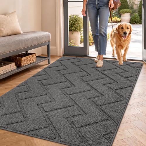 hicorfe Front Door Mat Outside Entrance,36"x59" Absorbent Muddy Dirt Resist Welcome Door Mats Outdoor Indoor,Stain and Fade Resistant,Non Slip Backing Entry Mat Doormat for Entryway(Grey) - color: Grey, size: 59" x 36" (Rectangular)