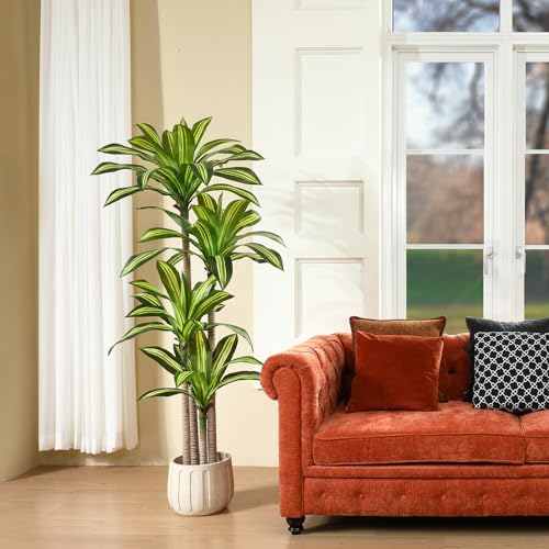 Ferrgoal Artificial Plants, 6 Ft Dracaena Tree Faux Plants Indoor Outdoor Decor Fake Tree with Woven Seagrass Basket Plants for Home Decor Office Living Room Porch Patio Housewarming - size: 6ft