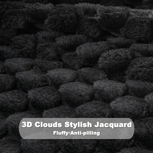 NEWCOSPLAY Super Soft King Blanket Black Premium Silky Flannel Fleece 3D Clouds Stylish Jacquard Lightweight Bed Blanket All Season Use 350GSM (Black, King(90"x110")) - color: Black, size: King(90"x110")