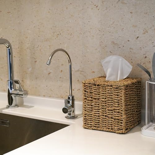 Set of 2 Seagrass Handwoven Wicker Tissue Box Cover, Natural Handmade Napkin Box Holder, Handcrafted Square Facial Tissue Holder for Bathroom, Rustic Decorative on Table and Bathroom,Boho Decorative - color: Seagrass, size: 2 pack