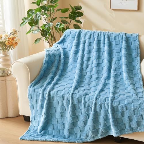 NEWCOSPLAY Super Soft Throw Blanket Blue Premium Silky Flannel Fleece 3D Checkered Lightweight Bed Blanket All Season Use (Blue Checkered, Throw(50"x70")) - color: Blue Checkered, size: Throw(50"x70")