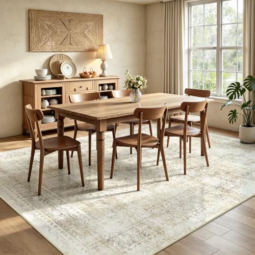 6x9 Area Rugs, Washable Vintage Retro Floral Rug for Living Room, Low Pile Non Slip Distressed Large Carpet for Bedroom, Dining Room, Office, Home (Beige) - color: I-beige, size: 6' x 9' (Rectangular)