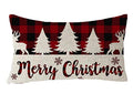 Classic Retro Christmas Red Black Green Yellow Christmas Tree Snowflakes Plaid Buffalo Checkered Plaid Lattice Cotton Linen Decorative Throw Pillow Cover Cushion Case 12x20 inches - color: Red Checker