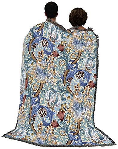 Pure Country Weavers William Morris Golden Lily Blue Blanket - Arts & Crafts - Gift Tapestry Throw Woven from Cotton - Made in the USA (72x54) - color: Blue, size: Large