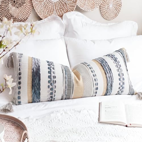 PANOD Boho Long Lumbar Throw Pillow Cover 14 x 36 Grey, Chenille Morocan Extra Long Pillow Case Cover, Decorative Long Pillow for Bed Couch Sofa Farmhouse - color: Grey Tone, size: 36" x 14" (Pack of 1)