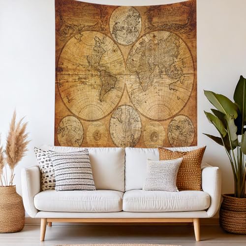 CAPSCEOLL World Map Wall Tapestry, College Dorm Room Decorations Wall Hanging Art Tapestry World Wall Tapestry Travel Map Tapestry Map Dorm Tapestry College Decor Halloween 50X60 Inches - color: Brown Yellow, size: 50"L x 60"W