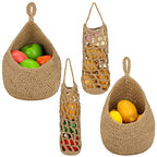 Xuhal 4 Pcs Hanging Basket, Jute Hanging Baskets for Kitchen, Boho Onion Wall Basket, Handwoven Fruit Potato Garlic Storage Home Vegetable Holder(Classic Style,Khaki)